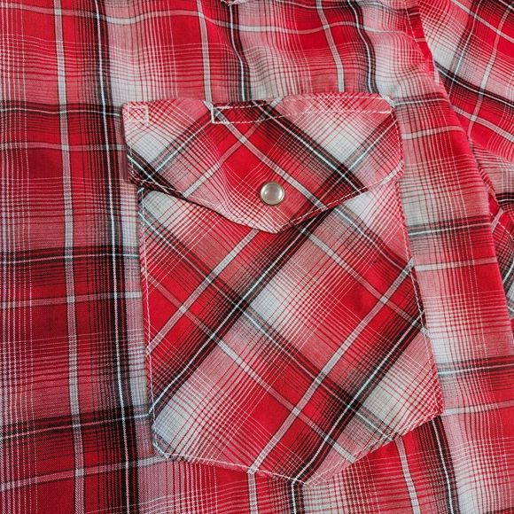 Wrangler Western Fashion Shirt Mens XL Pearl Snap Plaid Red Long Sleeve Rodeo - Picture 8 of 11